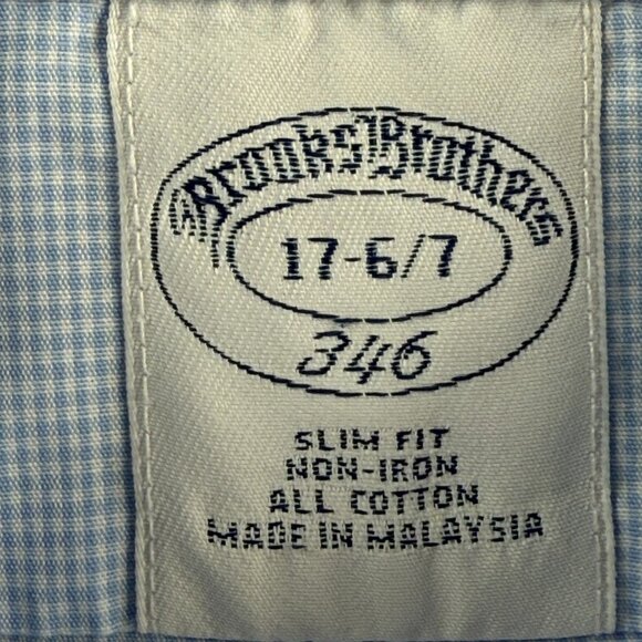 Brooks Brothers Slim Non-Iron 17 6/7 Cotton Blue Check Button Up Shirt Mens - Picture 9 of 16